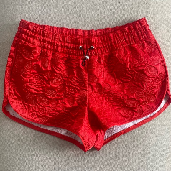 adidas Originals Pants - NWOT Adidas Orginals Satin Quilted Red Rose Trefoil Logo Shorts, Sz Small, Rare